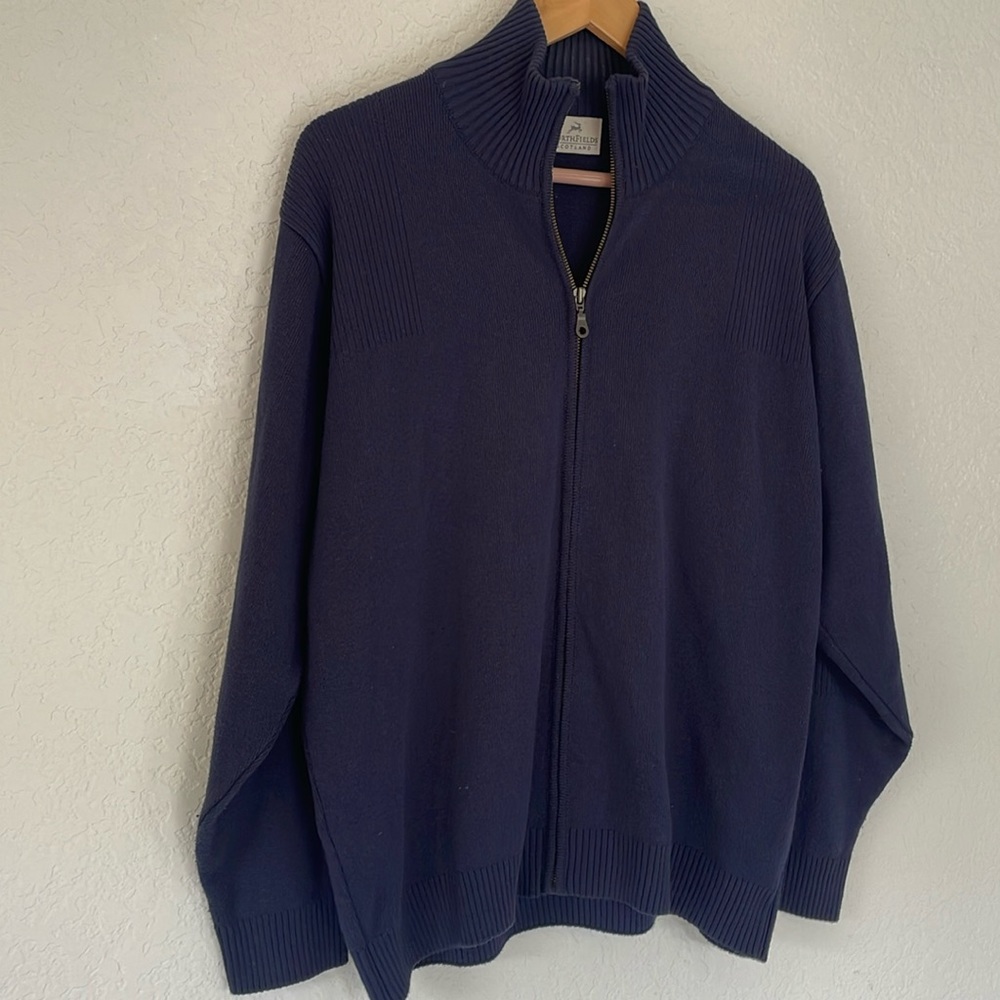 North‎ Fields Scotland Zip Up Striped Sweater Navy Blue XL